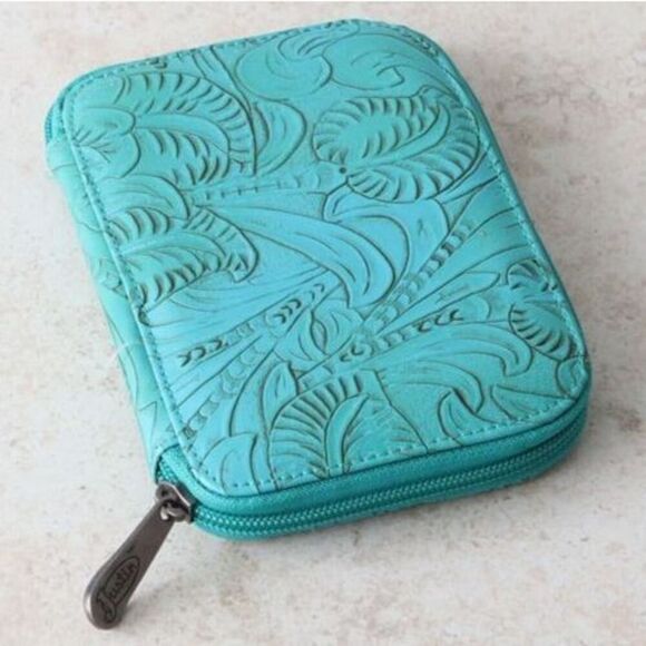 Justin Boots 2139779TUR Women's Tooled Turquoise Zip Around Jewelry Pouch Case - Picture 1 of 3